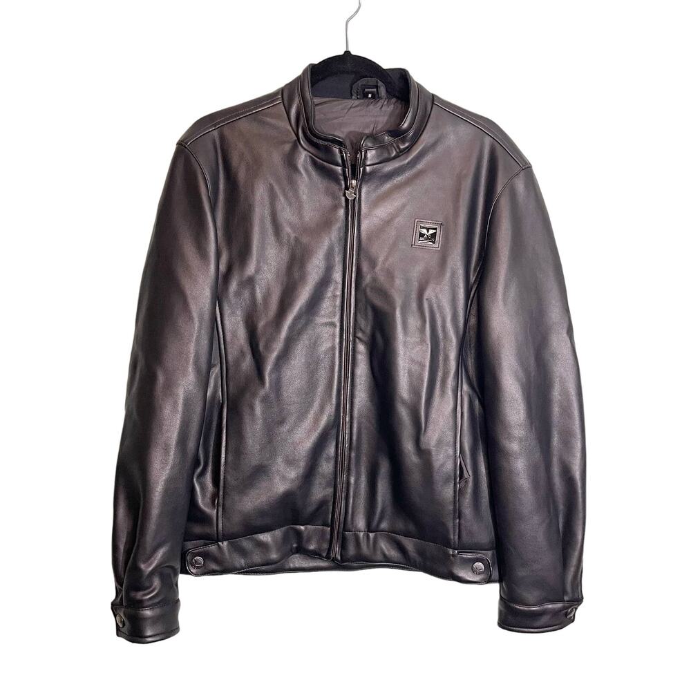 VTG AC Dimilano Jacket Men M Black Faux Leather Moto Biker Rugged Racer ITALY
